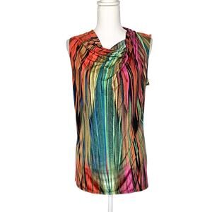 Worthington Multicolor Sleeveless Drape Neck Blouse Top Medium